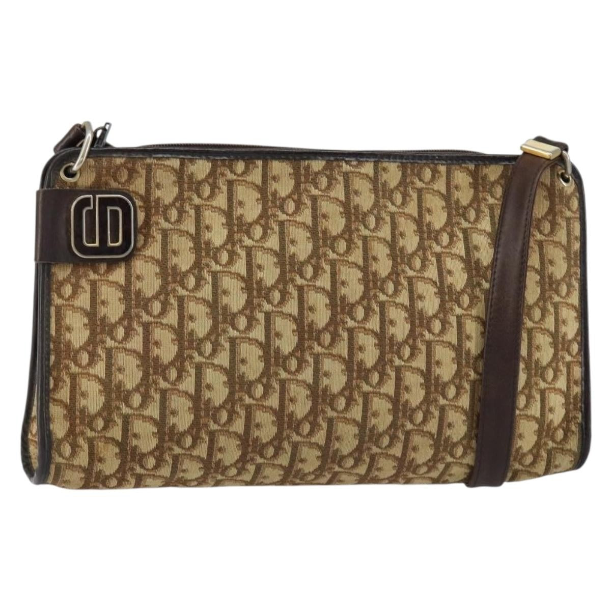 Christian Dior Vintage Trotter Shoulder Bag Canvas, BEIGE, CANVAS, Shoulder bag