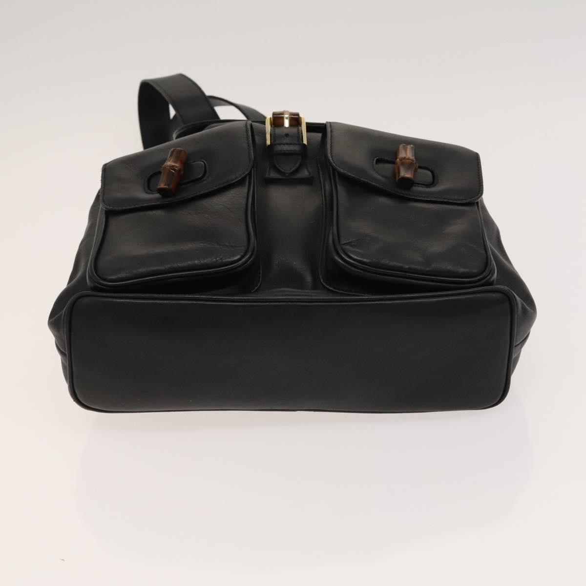 Gucci Vintage Bamboo Backpack Leather, Black, Leather, Backpack