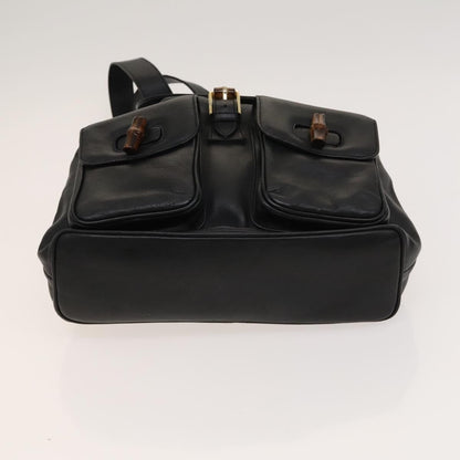 Gucci Vintage Bamboo Backpack Leather, Black, Leather, Backpack