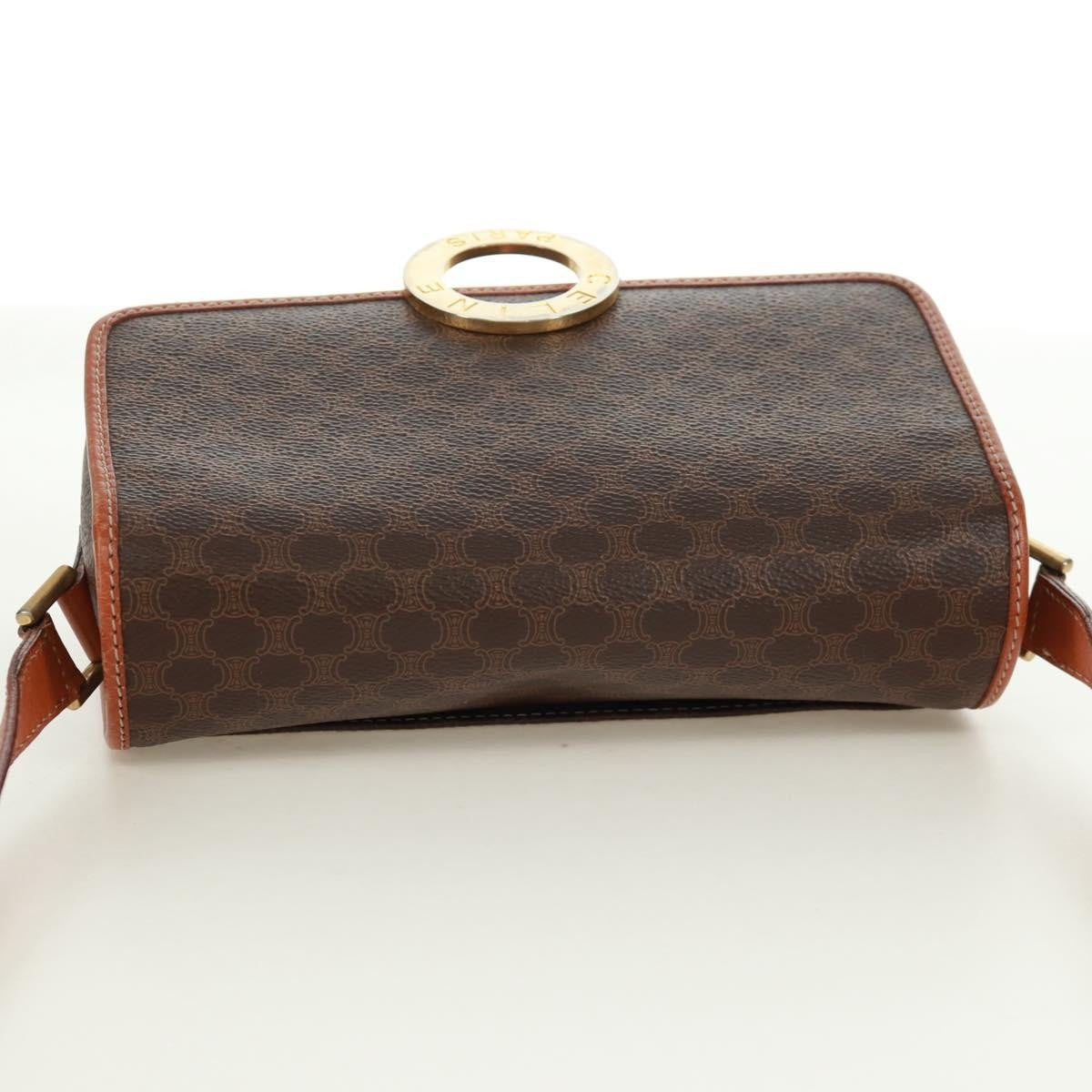 Celine Vintage Macadam Circle Logo Shoulder Bag Canvas and Leather, BROWN, CANVAS, Shoulder bag