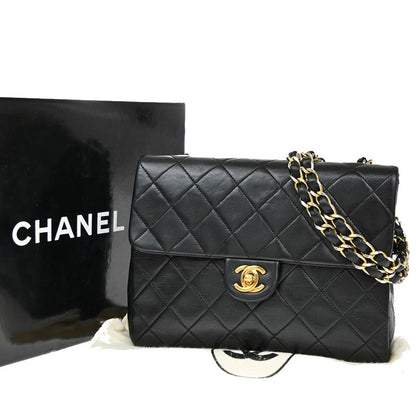 Chanel Vintage Square Classic Flap Bag Quilted Lambskin, BLACK, LEATHER, Shoulder bag