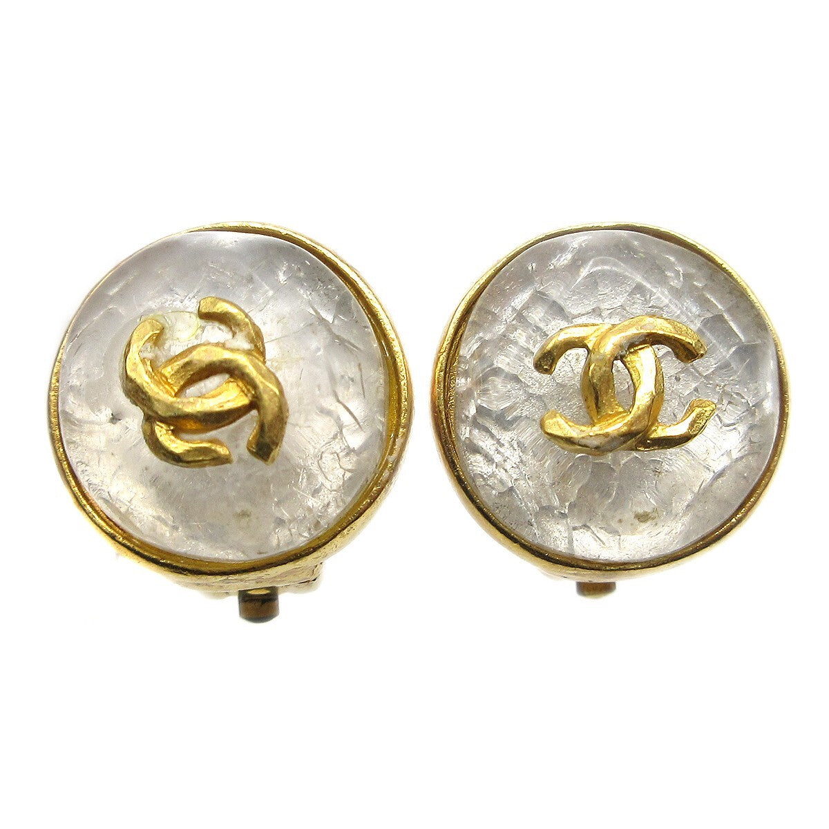 Chanel Vintage CC Round Button Clip-On Earrings Metal, GOLD, GOLD_PLATED, Earrings