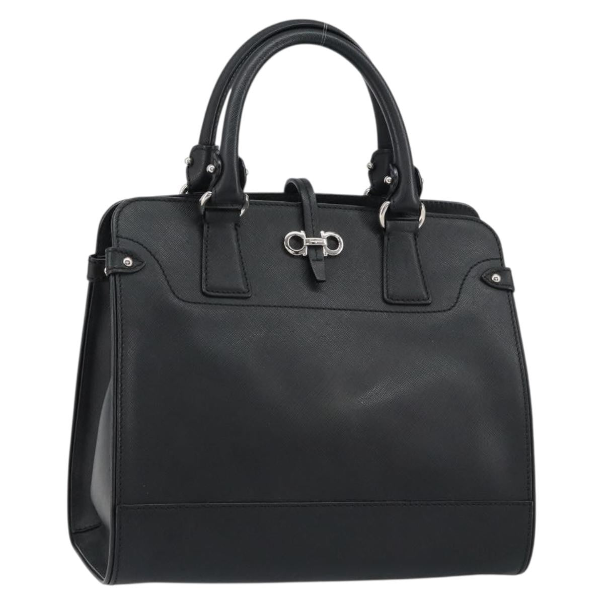 Salvatore Ferragamo Gancini handbag Leather, BLACK, LEATHER, Handbag