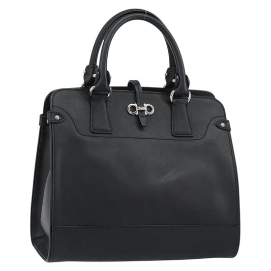 Salvatore Ferragamo Gancini handbag Leather, BLACK, LEATHER, Handbag