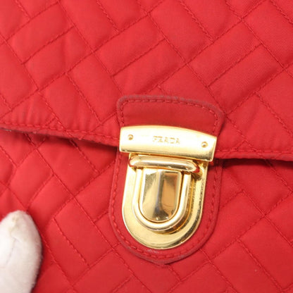 Prada Pushlock Chain Flap Bag Quilted Tessuto, RED, NYLON, Shoulder bag