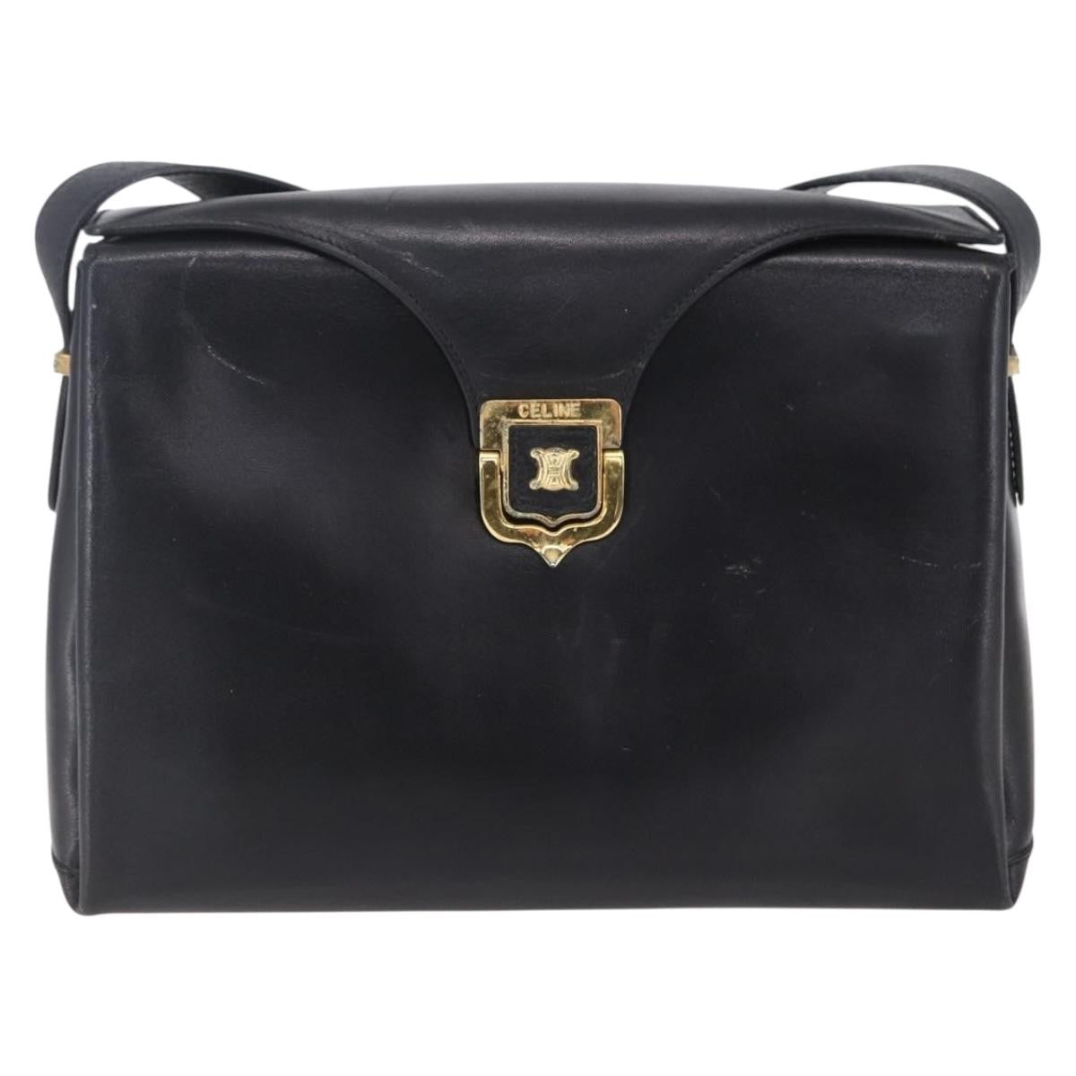 Celine Vintage Shoulder Bag Leather, BLACK, LEATHER, Shoulder bag