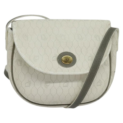 Christian Dior Vintage Honeycomb Flap Crossbody Bag Coated Canvas, WHITE, CANVAS, Crossbody bag