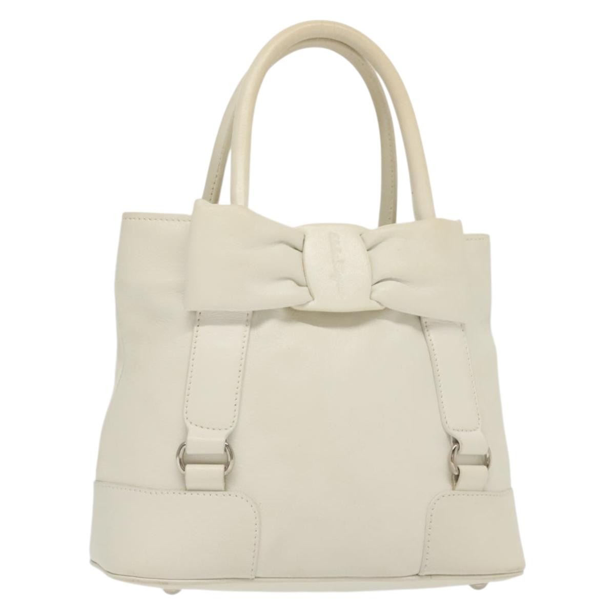 Salvatore Ferragamo Vala Leather, WHITE, LEATHER, Handbag