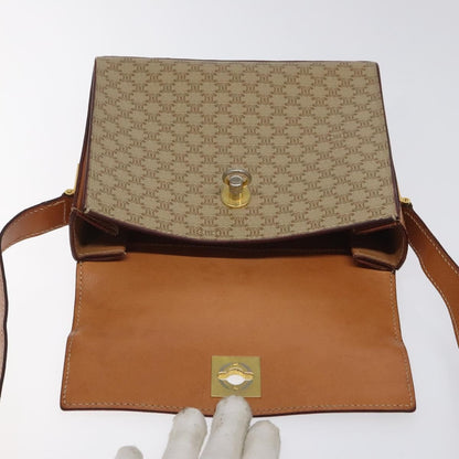 Celine Vintage Macadam Shoulder Bag Canvas and Leather, Beige, Canvas, Shoulder Bag