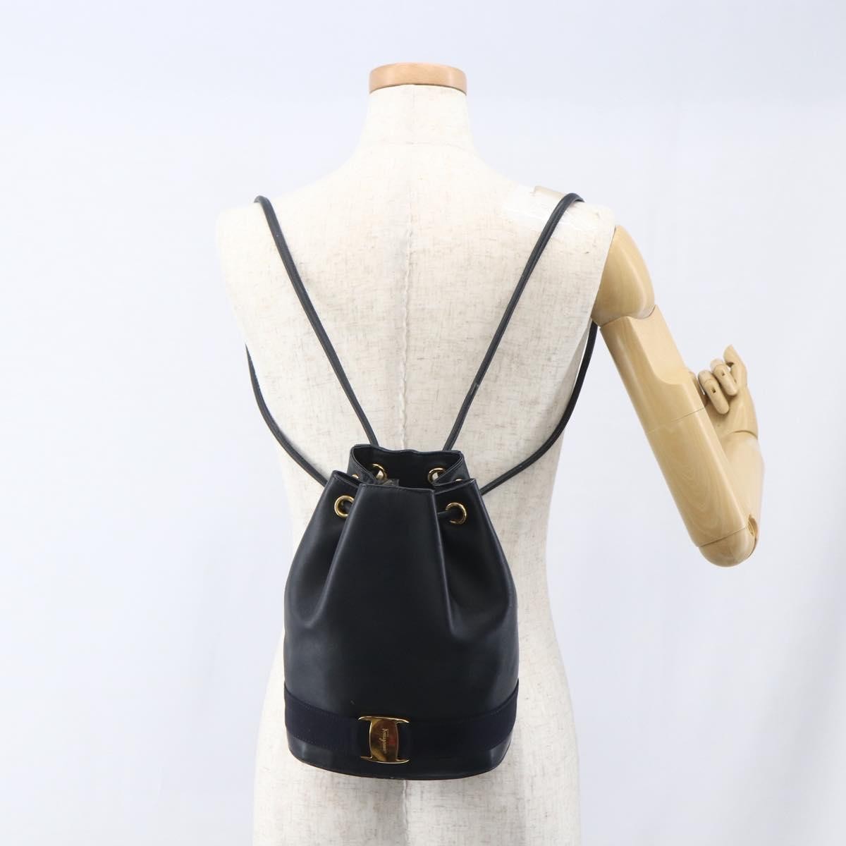 Salvatore Ferragamo Vala Backpack Leather, NAVY, LEATHER, Backpack