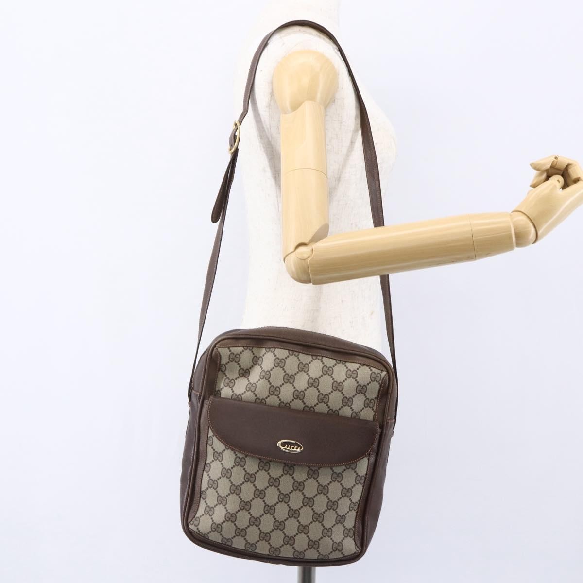 Gucci Front Pocket Messenger Bag GG Canvas with Leather, BEIGE, CANVAS, Shoulder bag