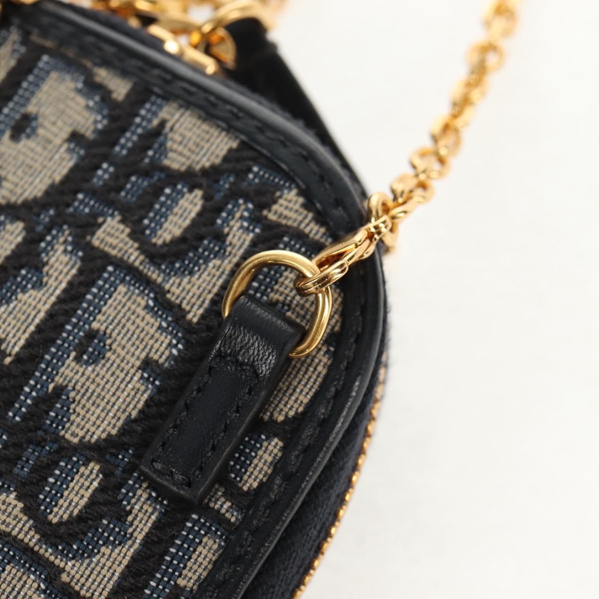 Christian Dior 30 Montaigne Phone Holder on Chain Oblique Canvas, NAVY, CANVAS, Clutche & pouche