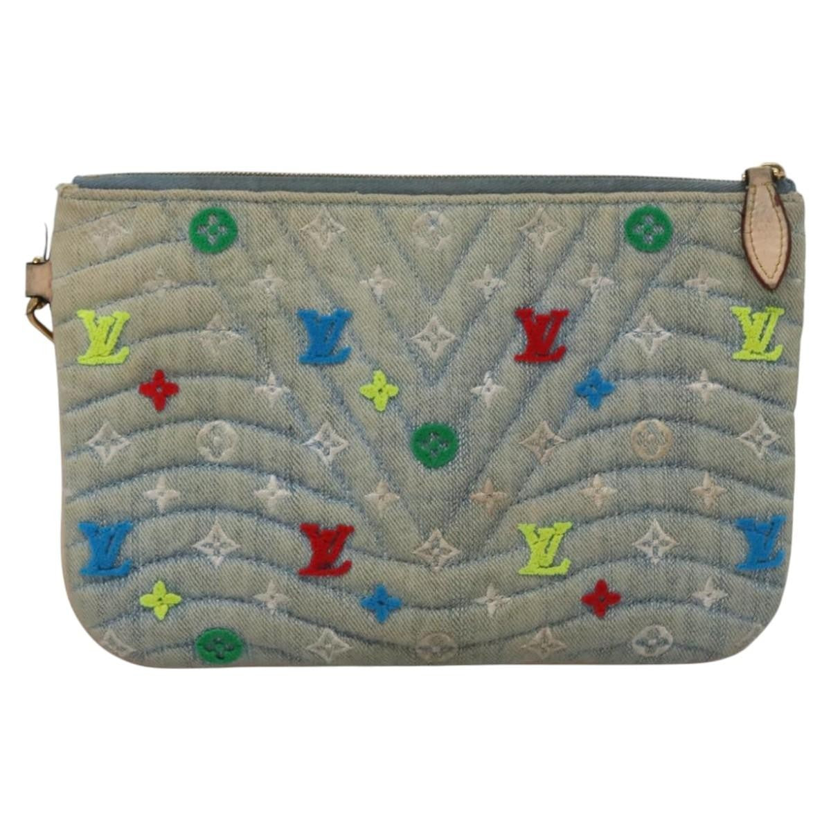 Louis Vuitton New Wave Zipped Pochette Monogram Embroidered Quilted Denim, BLUE, DENIM_JEANS, Clutche & pouche