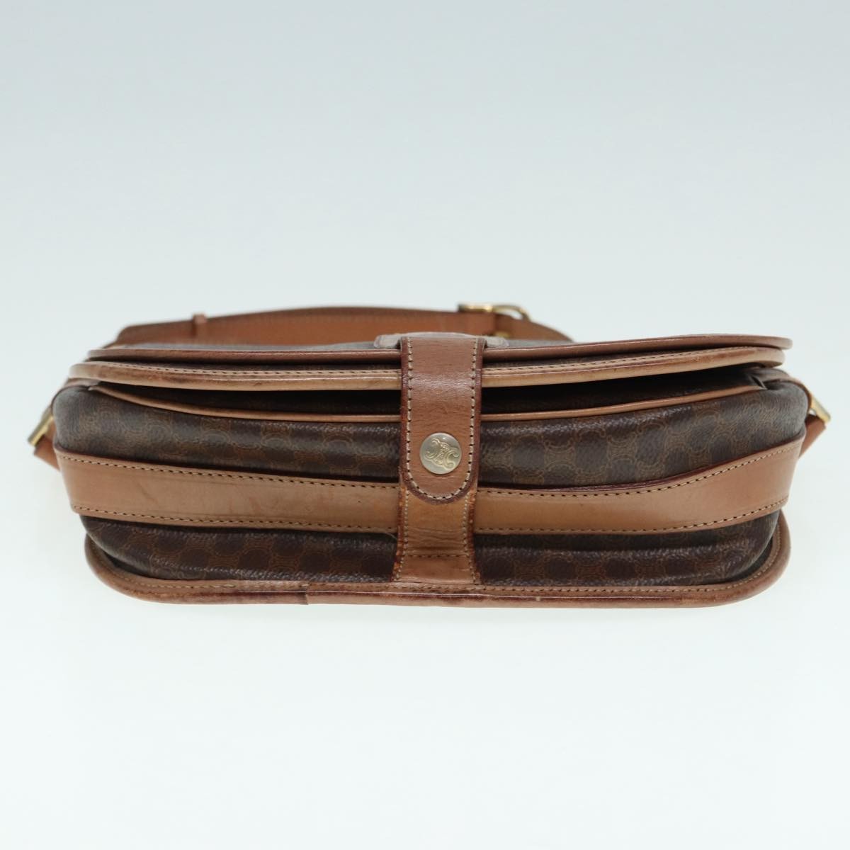 Celine Vintage Saddle Flap Shoulder Bag Macadam Coated Canvas, BROWN, CANVAS, Shoulder bag