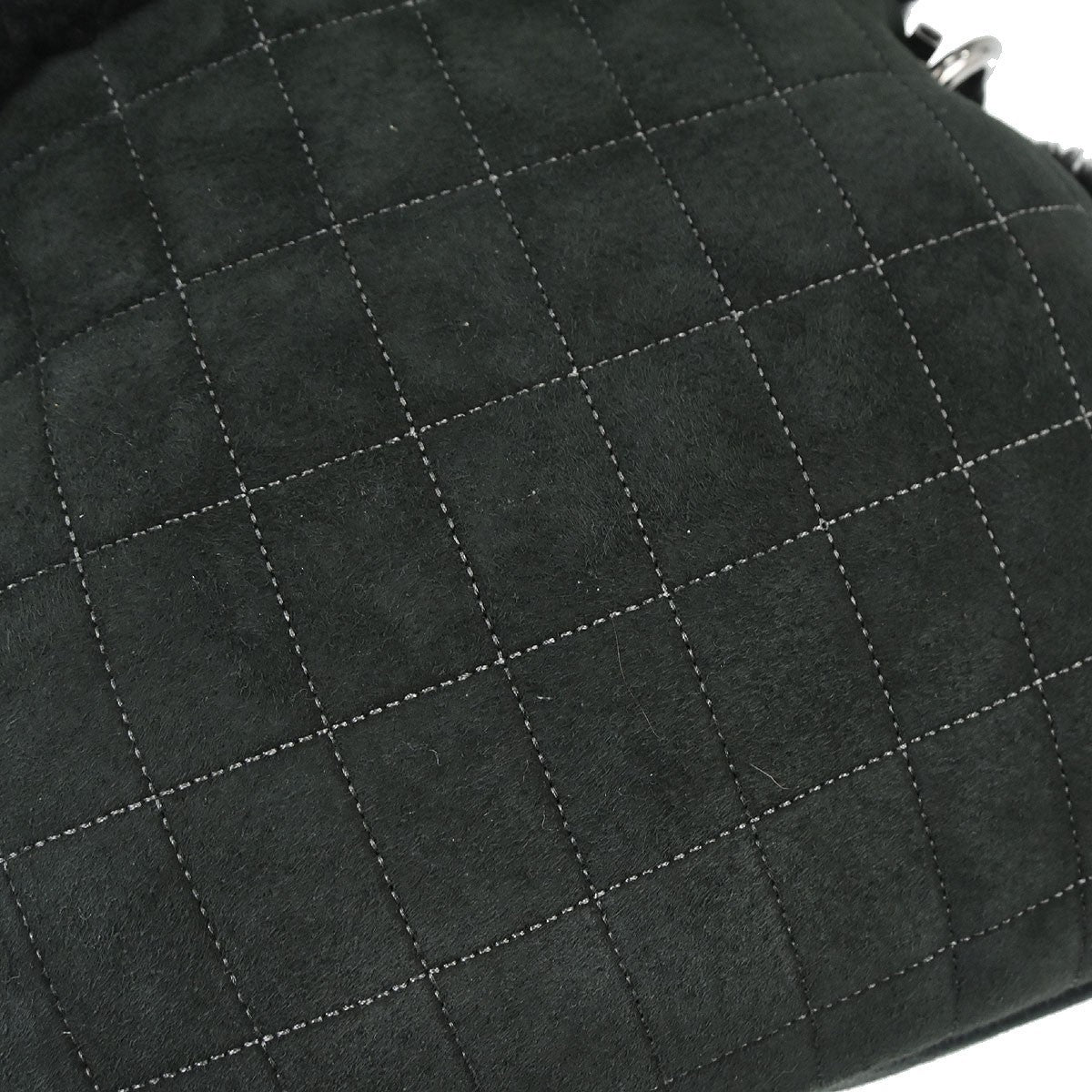 Chanel Vintage Embroidered CC Chain Tote Quilted Suede and Shearling, Black, Suede, Tote Bag