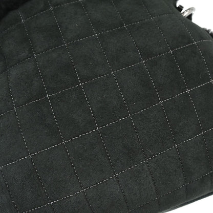 Chanel Vintage Embroidered CC Chain Tote Quilted Suede and Shearling, Black, Suede, Tote Bag