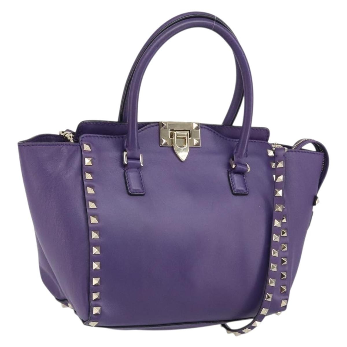 Valentino Garavani Rockstud Tote Rigid Leather, PURPLE, LEATHER, Tote bag