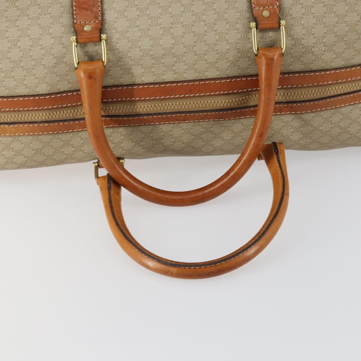 Celine Vintage Macadam Boston bag Canvas and Leather, BEIGE, CANVAS, Travel bag