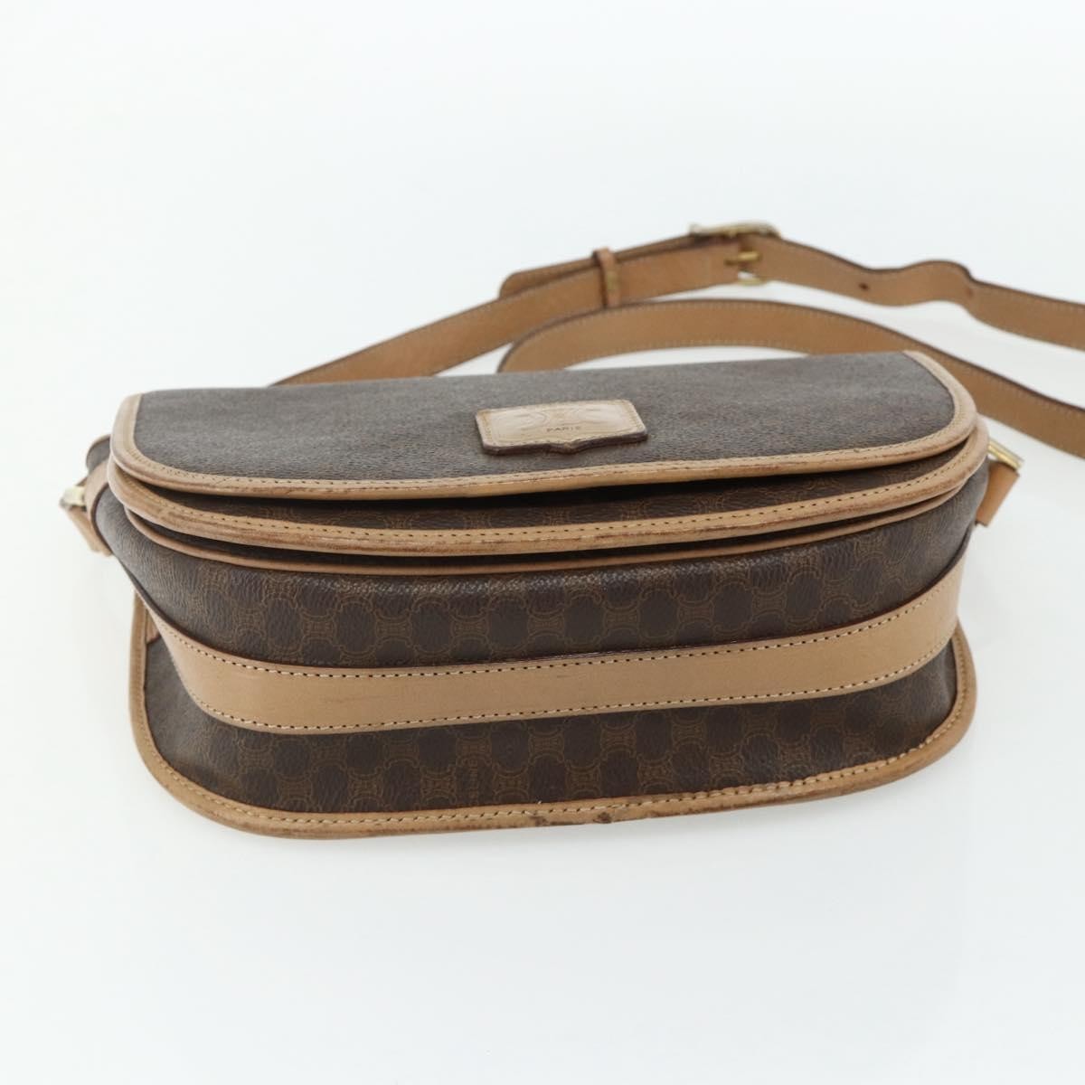 Celine Vintage Macadam Shoulder Bag Canvas and Leather, Brown, Canvas, Shoulder Bag