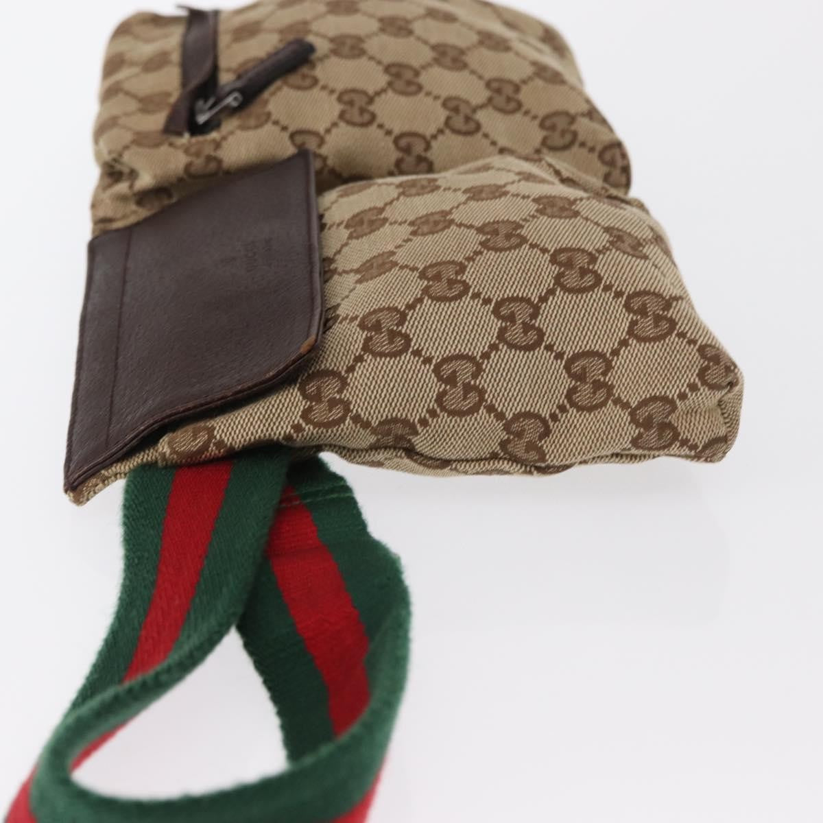 Gucci Vintage Double Belt Bag GG Canvas with Leather, BEIGE, CANVAS, Clutche & pouche