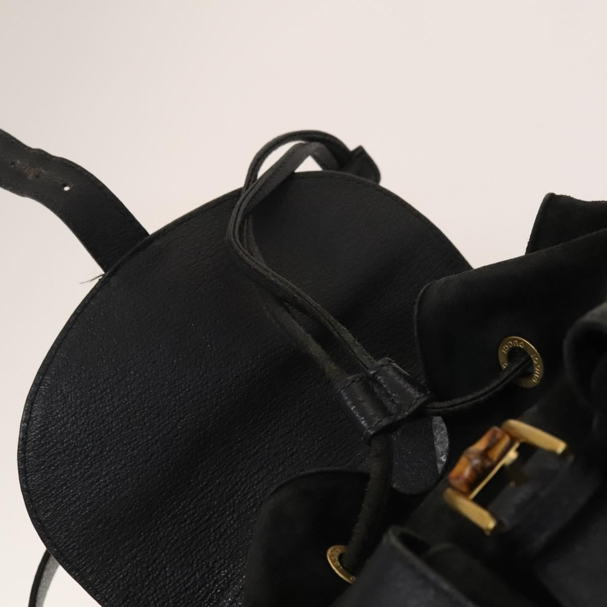 Gucci Vintage Bamboo Backpack Suede and Leather, Black, Suede, Backpack