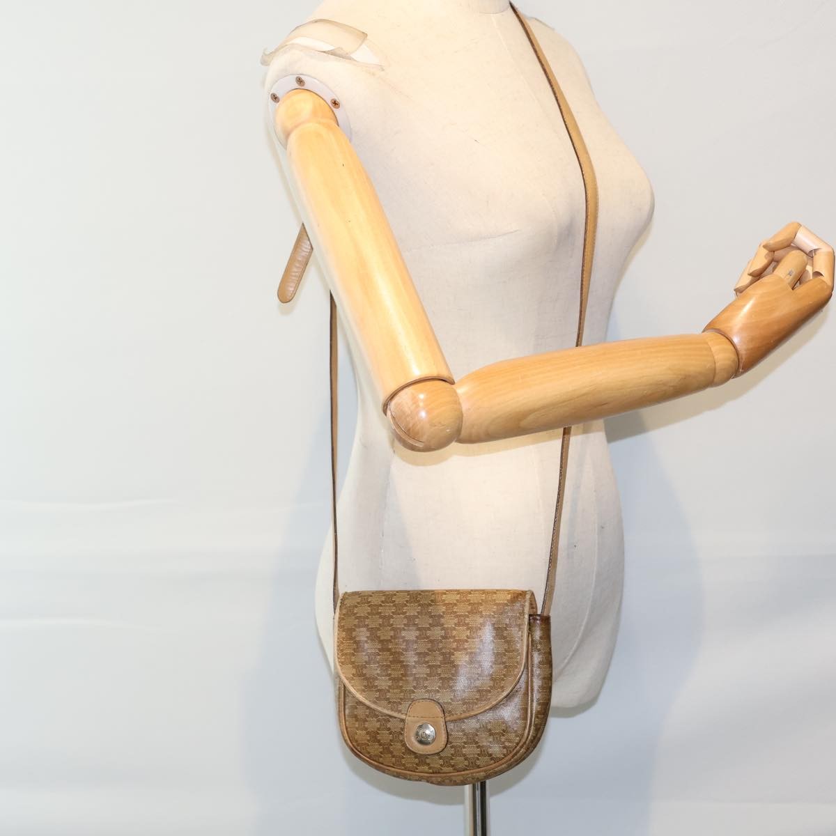 Celine Macadam Shoulder Bag Leather, BEIGE, CANVAS, Shoulder bag