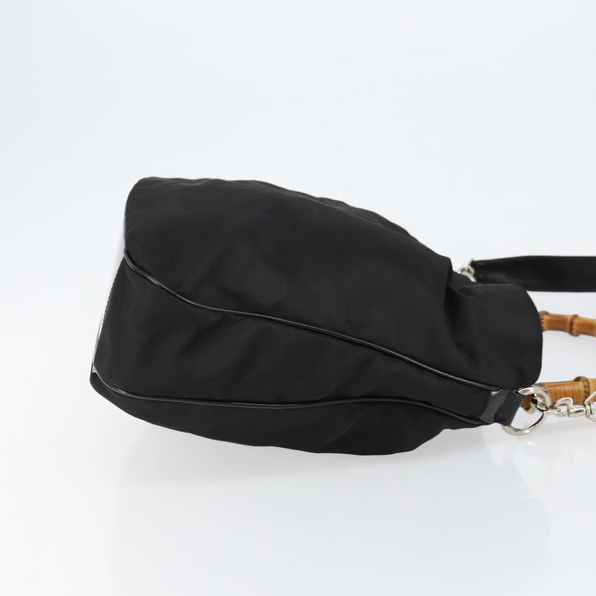 Gucci Vintage Bamboo Handle Open Hobo Nylon, Black, Nylon, Handbag