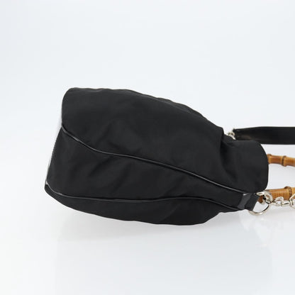 Gucci Vintage Bamboo Handle Open Hobo Nylon, Black, Nylon, Handbag