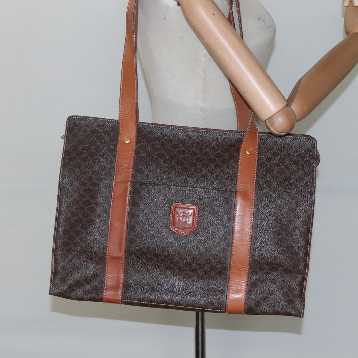 Celine Vintage Macadam Shopper Tote Coated Canvas, BROWN, CANVAS, Tote bag