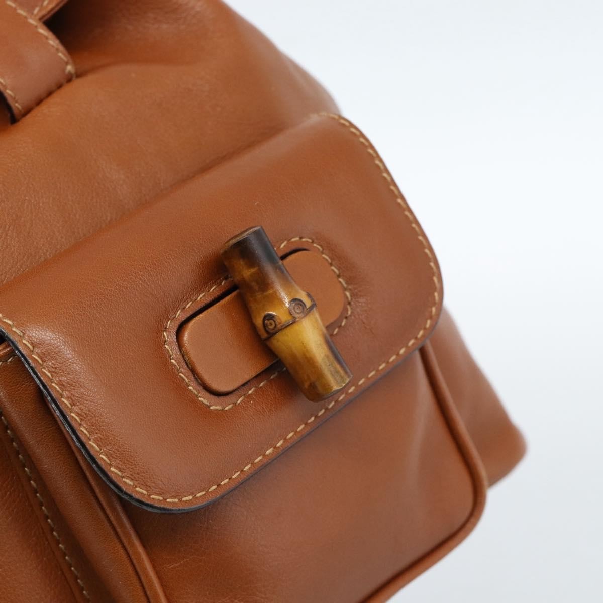 Gucci Vintage Bamboo Backpack Leather, Brown, Leather, Backpack