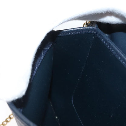 Christian Dior Vintage Chain Flap Shoulder Bag Leather, NAVY, LEATHER, Shoulder bag