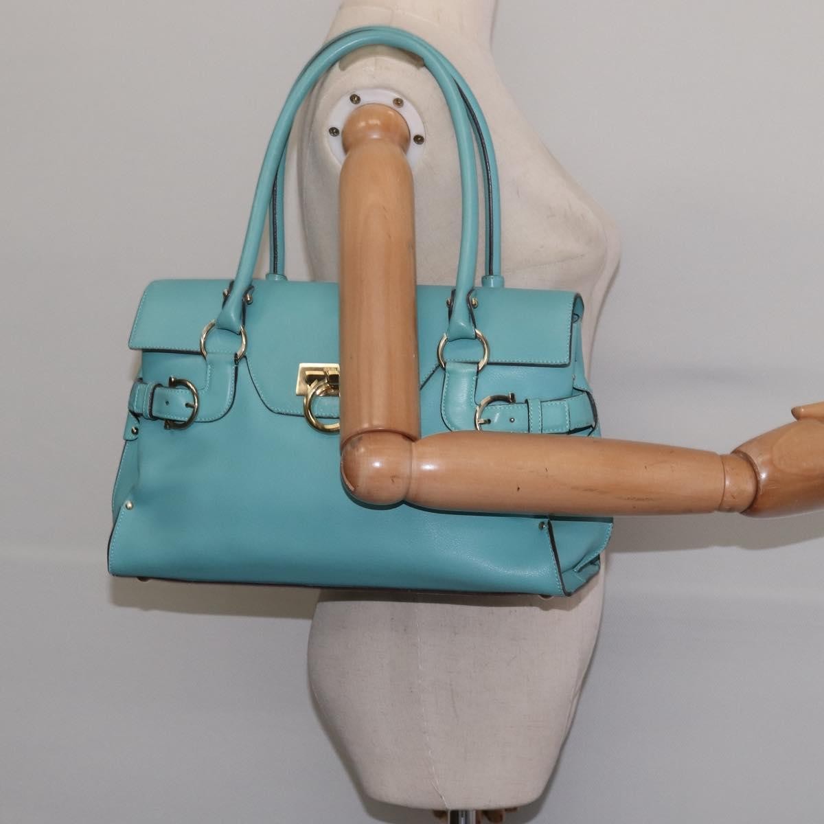 Salvatore Ferragamo Virna Satchel Leather, BLUE, LEATHER, Handbag