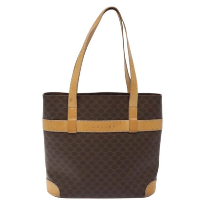 Celine Vintage Macadam Shoulder Bag Leather, BROWN, PVC,LEATHER,CANVAS, Shoulder bag
