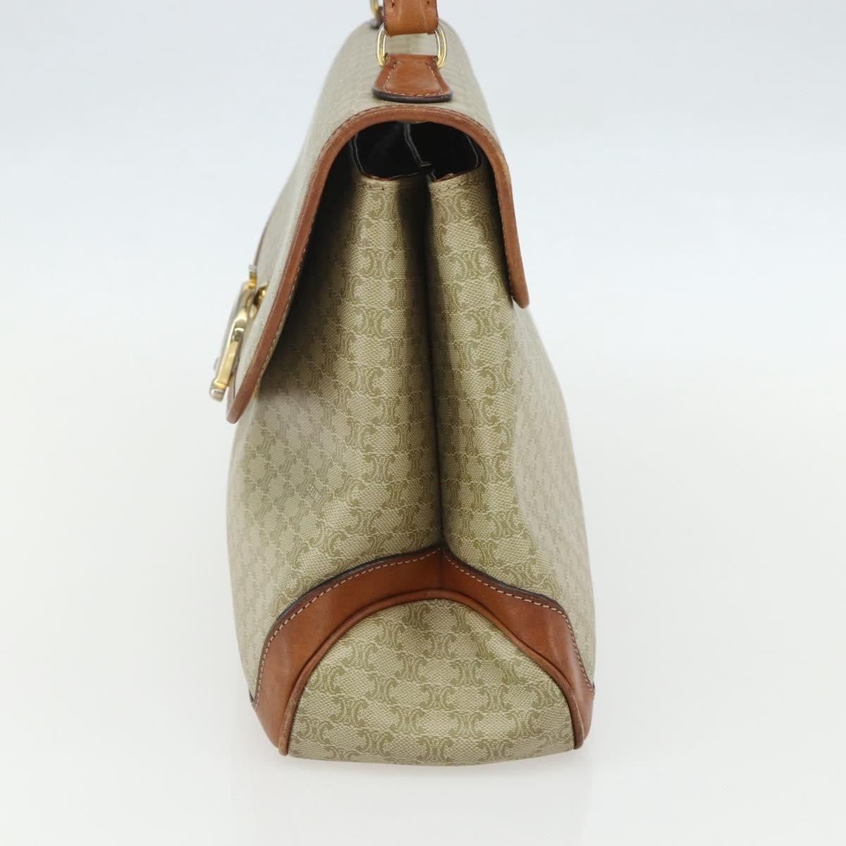 Celine Vintage Macadam Handbag Canvas and Leather, BEIGE, CANVAS, Handbag