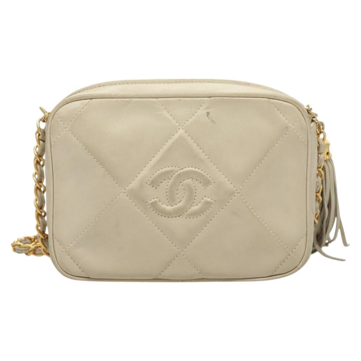 Chanel Vintage Diamond CC Camera Bag Quilted Lambskin, BEIGE, LEATHER, Shoulder bag