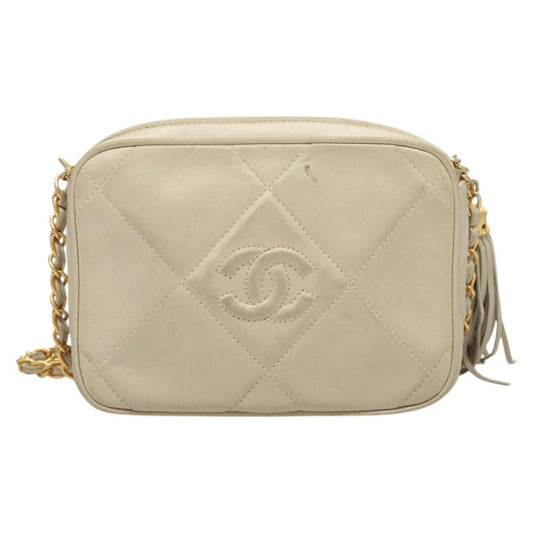 Chanel Vintage Diamond CC Camera Bag Quilted Lambskin, BEIGE, LEATHER, Shoulder bag