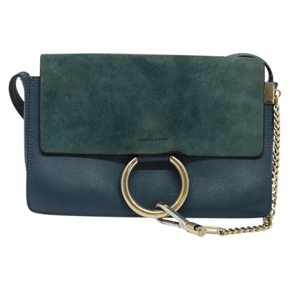 Chloe Faye Shoulder Bag Leather and Suede, TURQUOISE, SUEDE, Shoulder bag