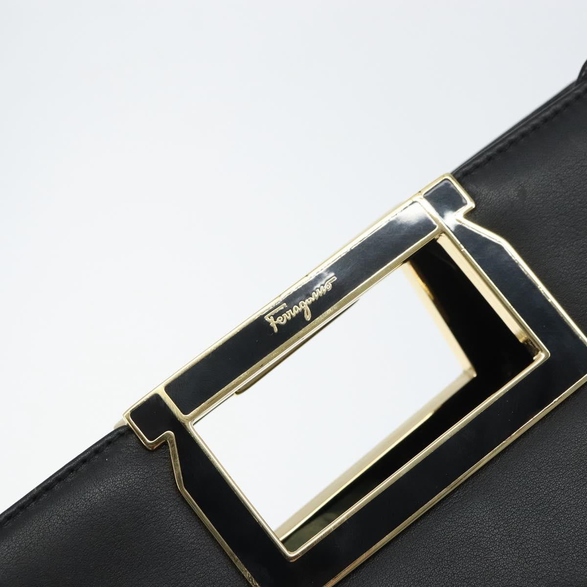 Salvatore Ferragamo Gancini Shoulder Bag Leather, BLACK, LEATHER, Shoulder bag