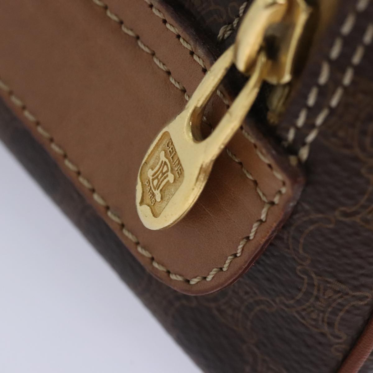 Celine Macadam Pochette Canvas and Leather, BROWN, CANVAS, Clutche & pouche