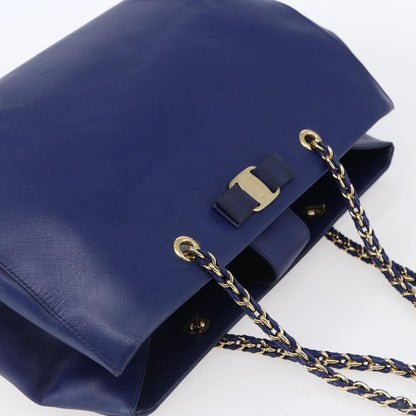 Salvatore Ferragamo Vara Bow Chain Tote Leather, BLUE, LEATHER, Tote bag