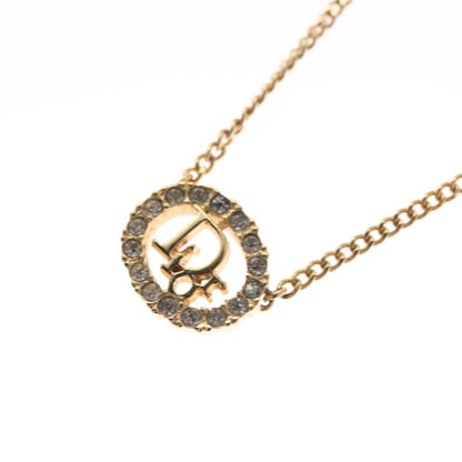 Christian Dior Vintage Logo Round Pendant Necklace Metal, GOLD, METAL, Necklace