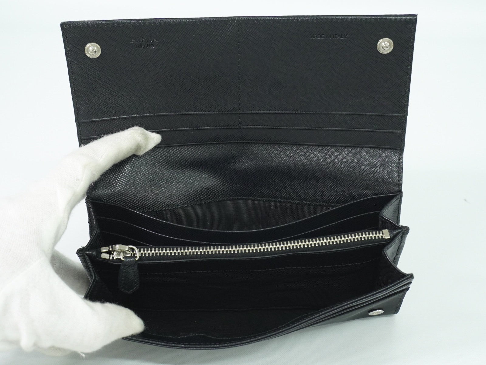 Prada Continental Wallet Tessuto, BLACK, NYLON, Wallets
