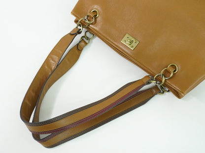 Chanel Vintage CC Tote Leather, BROWN, LEATHER, Tote bag