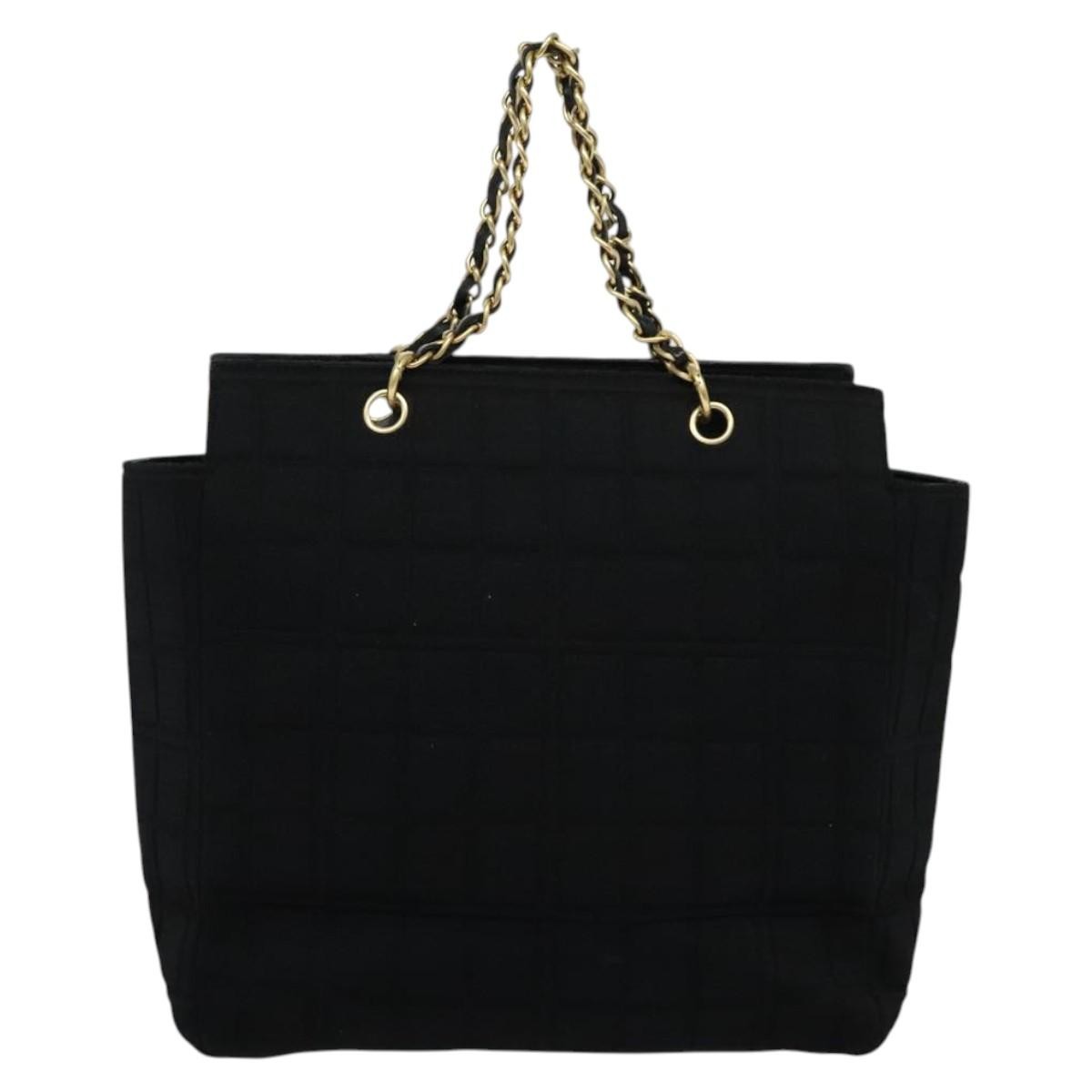 Chanel Chocolate Bar Chain Tote Quilted Jersey, BLACK, COTTON, Tote bag