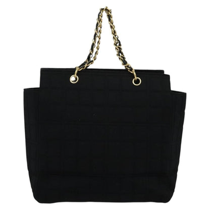 Chanel Chocolate Bar Chain Tote Quilted Jersey, BLACK, COTTON, Tote bag