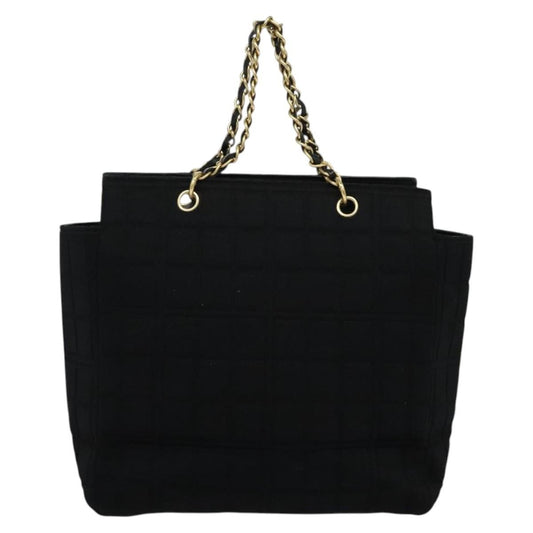 Chanel Chocolate Bar Chain Tote Quilted Jersey, BLACK, COTTON, Tote bag