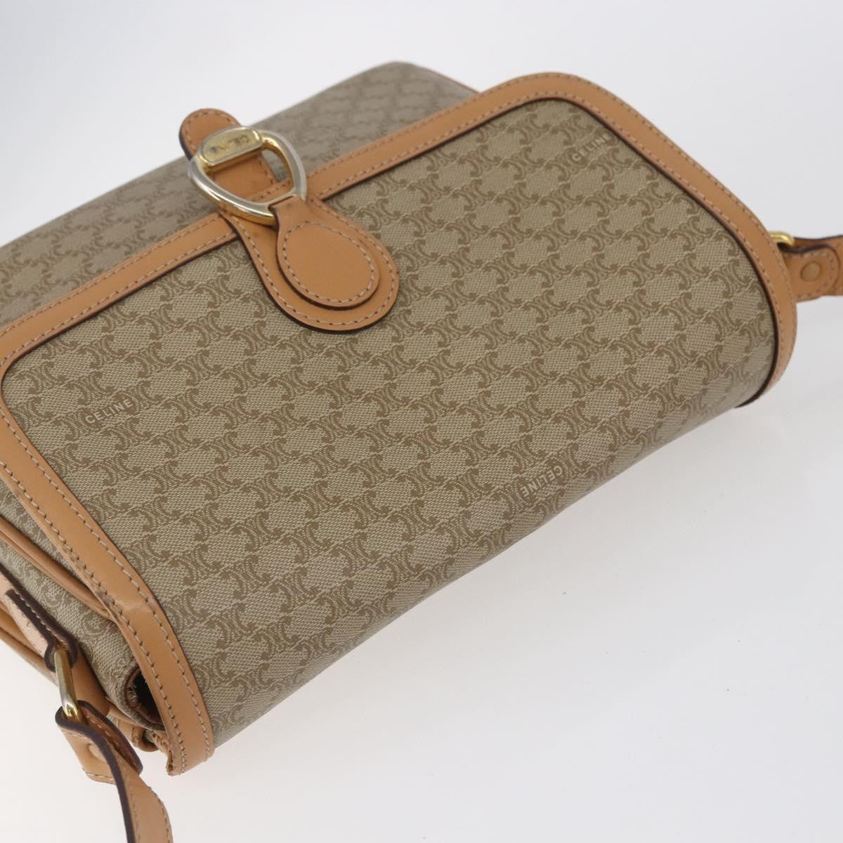 Celine Vintage Macadam Shoulder Bag Canvas and Leather, BEIGE, CANVAS, Shoulder bag