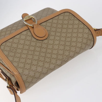 Celine Vintage Macadam Shoulder Bag Canvas and Leather, BEIGE, CANVAS, Shoulder bag