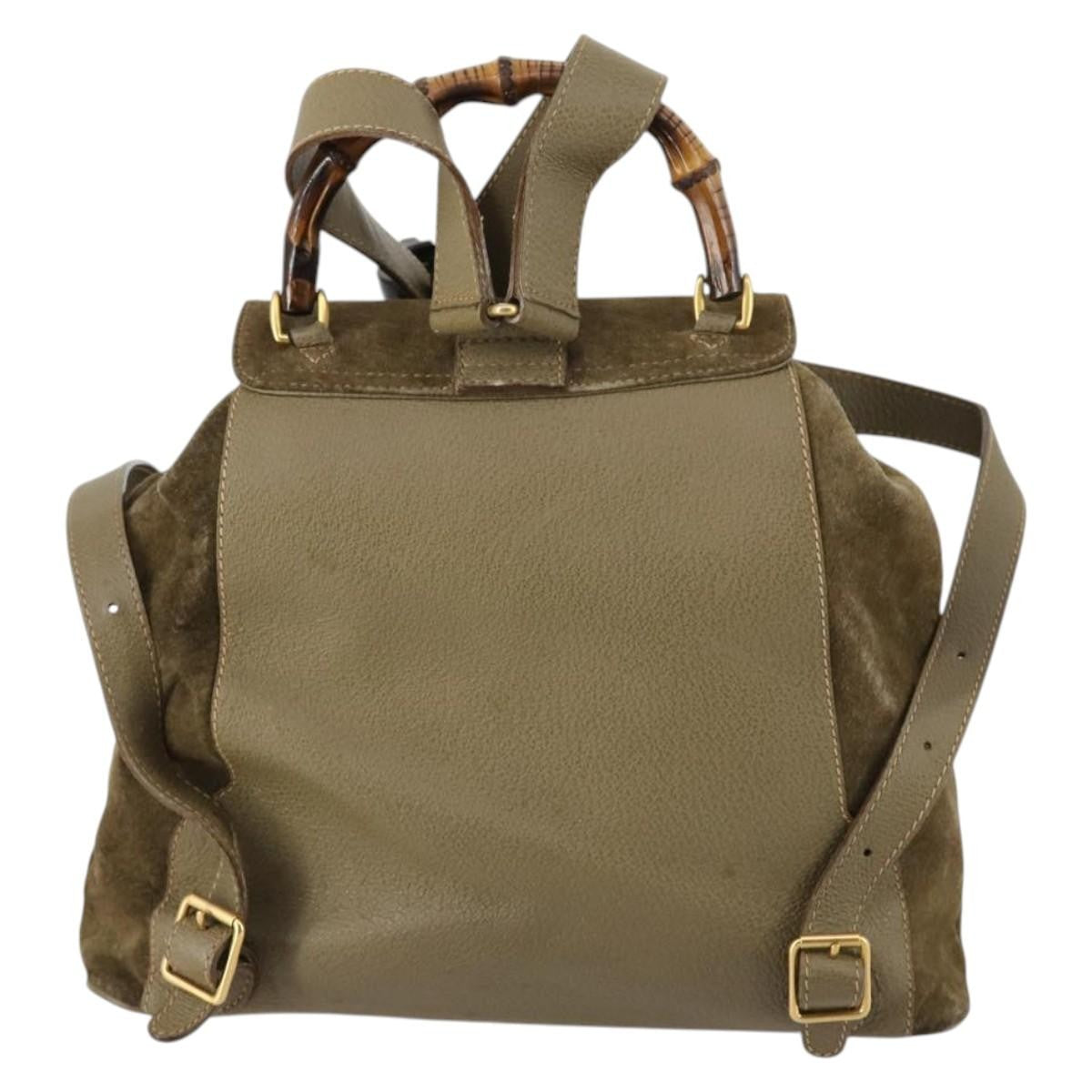Gucci Vintage Bamboo Backpack Suede, KHAKI, SUEDE, Backpack