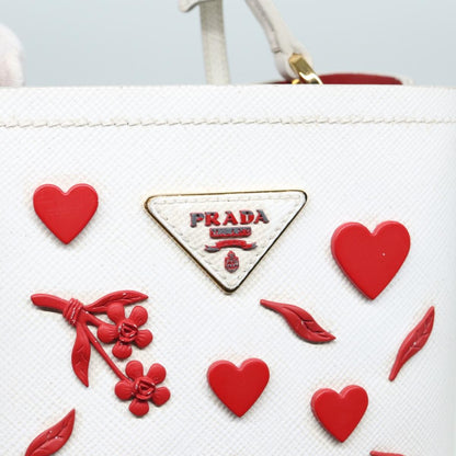 Prada Panier Bucket Bag Embellished Saffiano Leather, WHITE, LEATHER, Handbag
